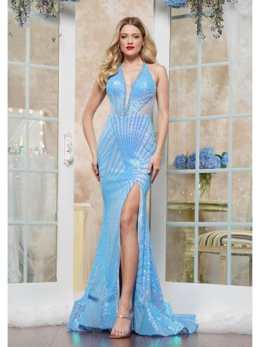 Prom Dresses Fitted Formal Sequin Long Skirt Slit Prom Dress Turquoise