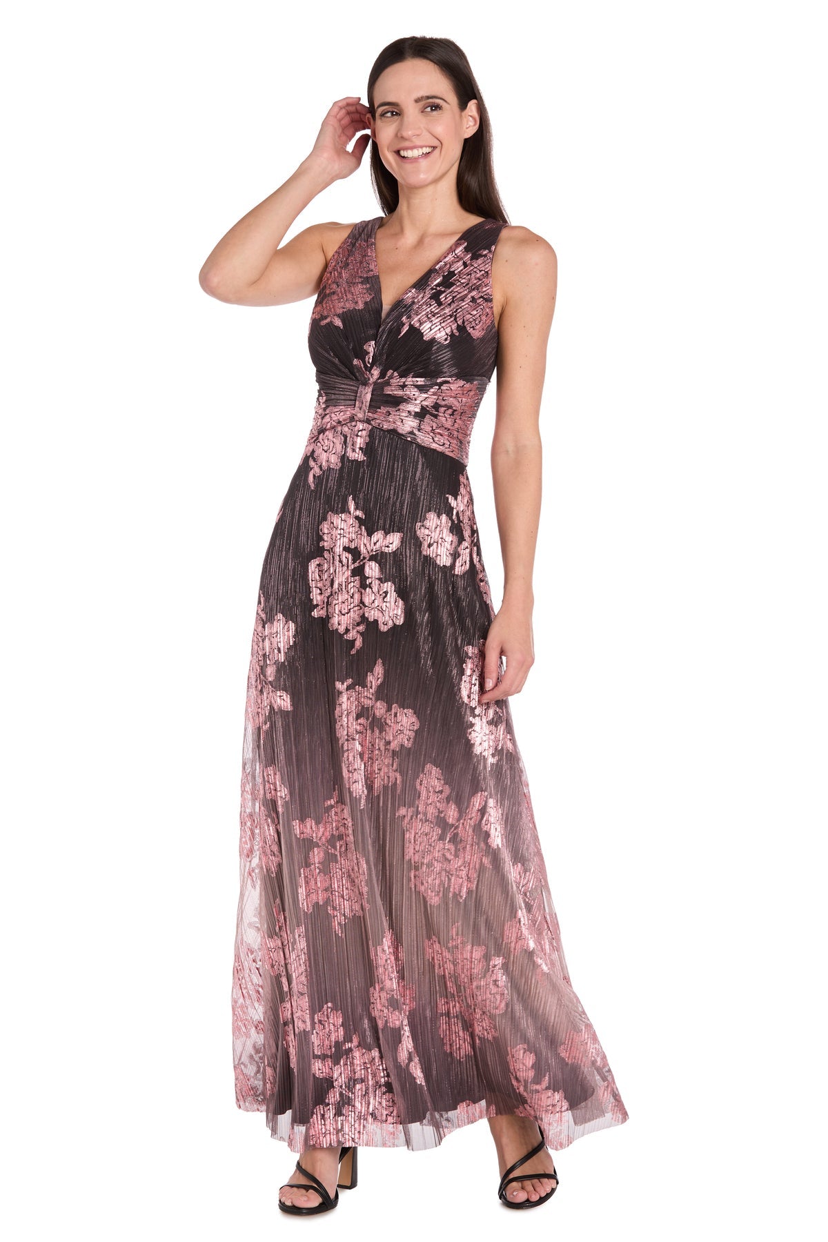 R&M Richards 3596P Long Metallic Ombre Formal Petite Dress