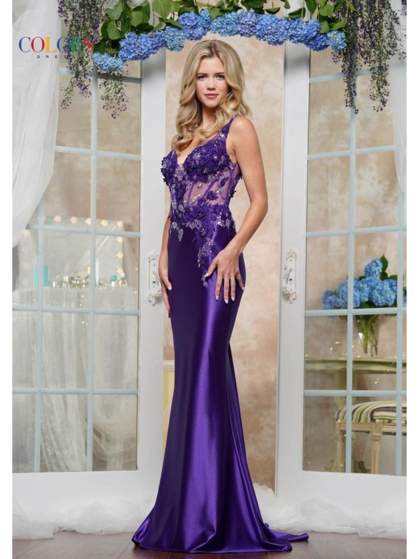 Colors 3596 Formal Metallic Long Fitted Prom Dress