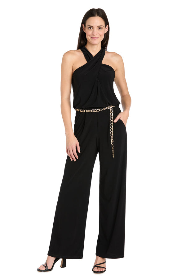 Long Formal Jumpsuit Belt R&M Richards 3598