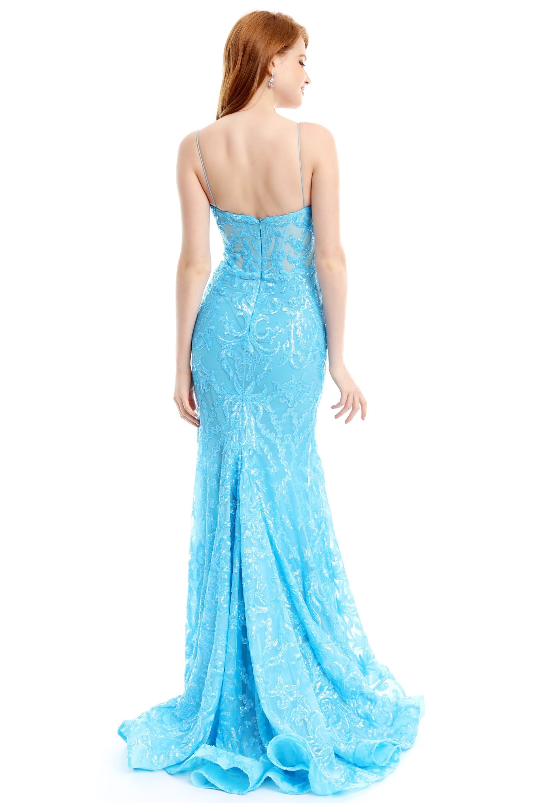 Prom Dresses Formal Fitted Prom Long Sequin Dress Neon Turquoise