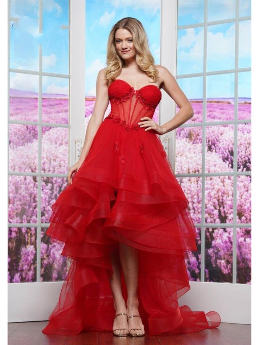 Colors 3600 High Low Floral Applique Formal Prom Dress