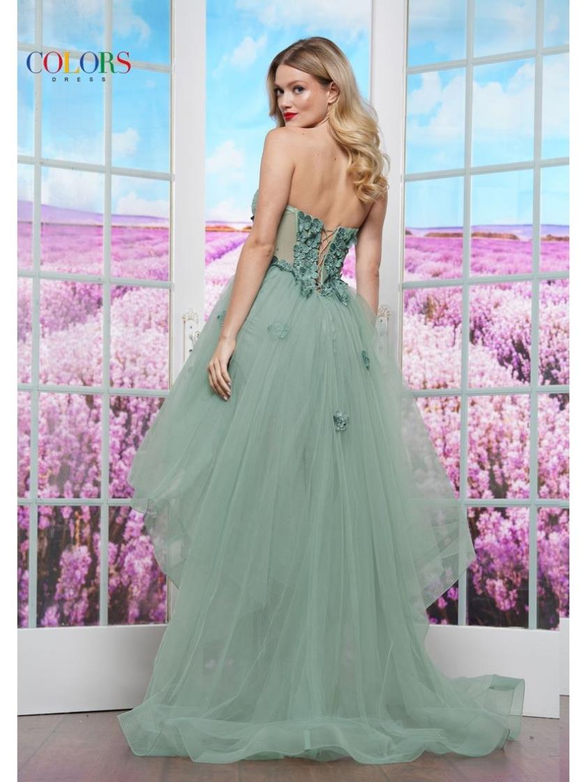 Colors 3600 High Low Floral Applique Formal Prom Dress
