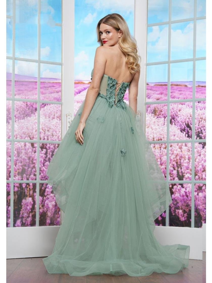 Colors 3600 High Low Floral Applique Formal Prom Dress