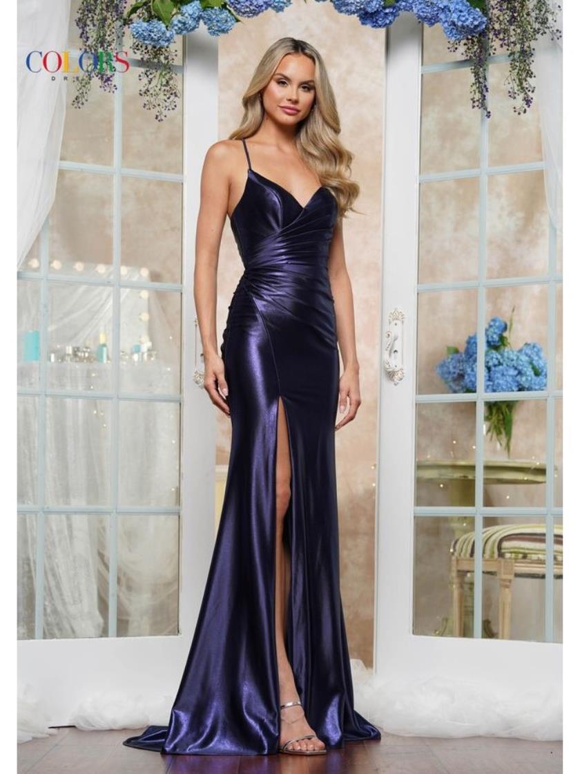 Colors 3602 Formal Long Mermaid Fit Metallic Slit Prom Dress