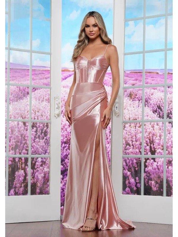 Prom Dresses Fitted Long Formal Flare Prom Dress Blush