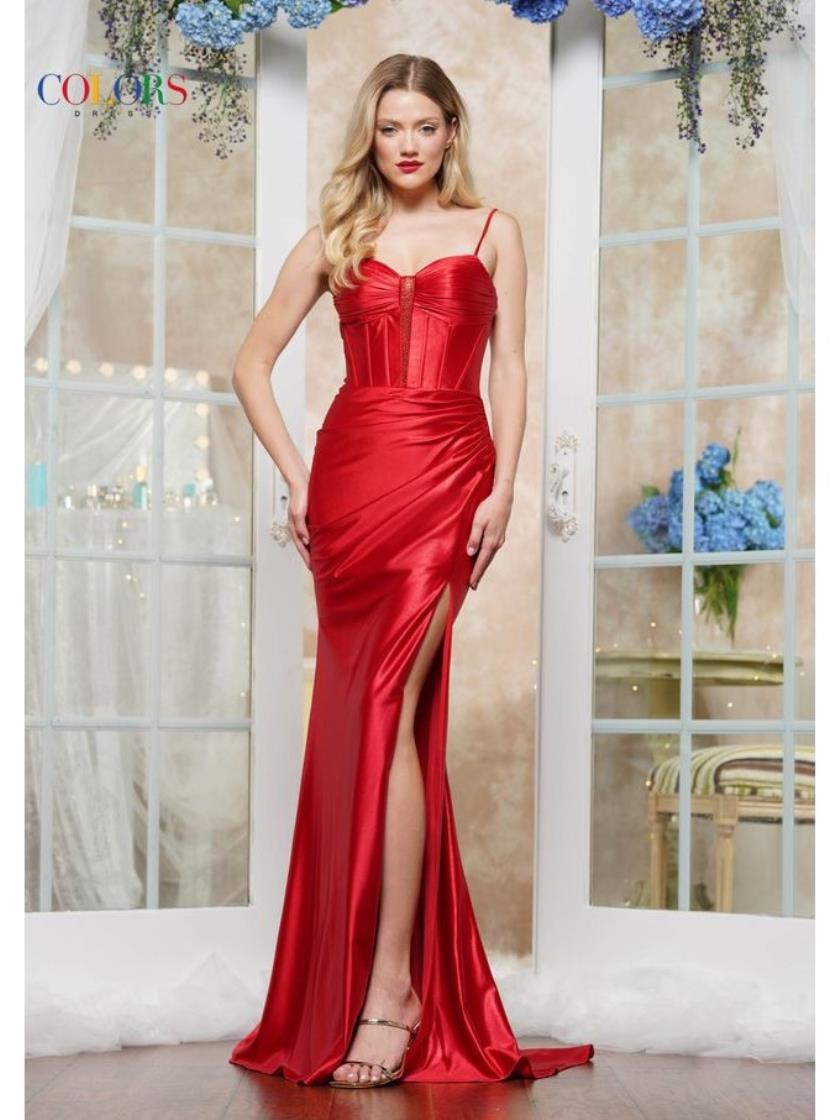 Colors 3603 Fitted Long Formal Metallic Prom Dress