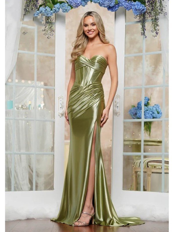 Prom Dresses Formal Long Skirt Fitted Slit Prom Dress Sage
