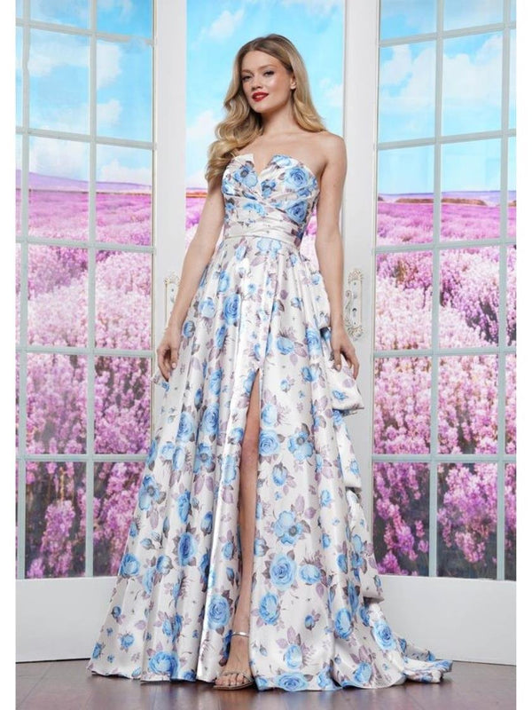 Colors 3608 Long Floral Print A Line Formal Prom Dress