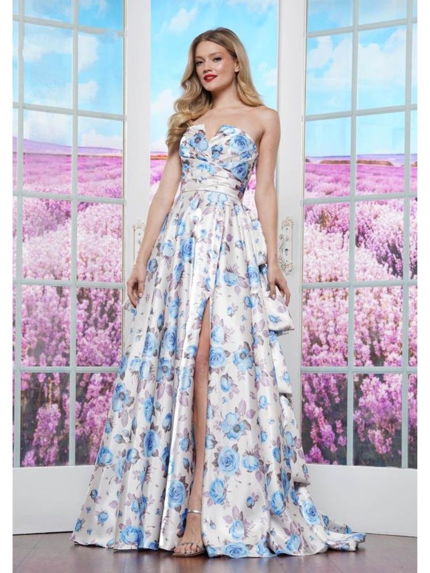 Prom Dresses Long Fitted Floral Formal Prom Dress Blue