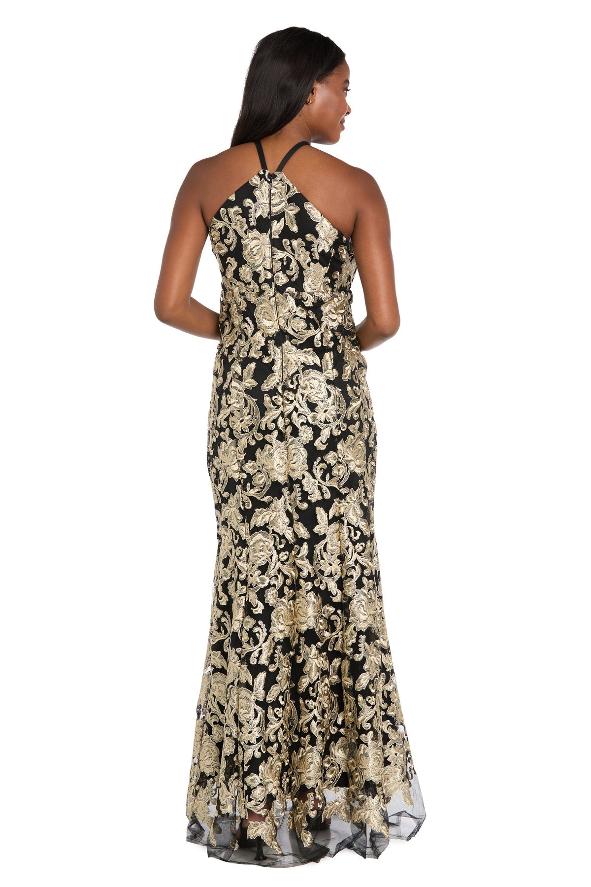 Formal Dresses Floral Long Formal Prom Dress Black/Gold