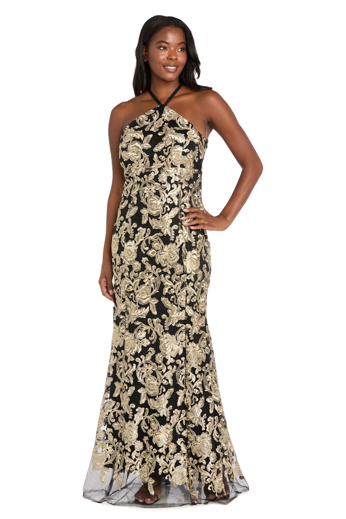 Formal Dresses Floral Long Formal Prom Dress Black/Gold