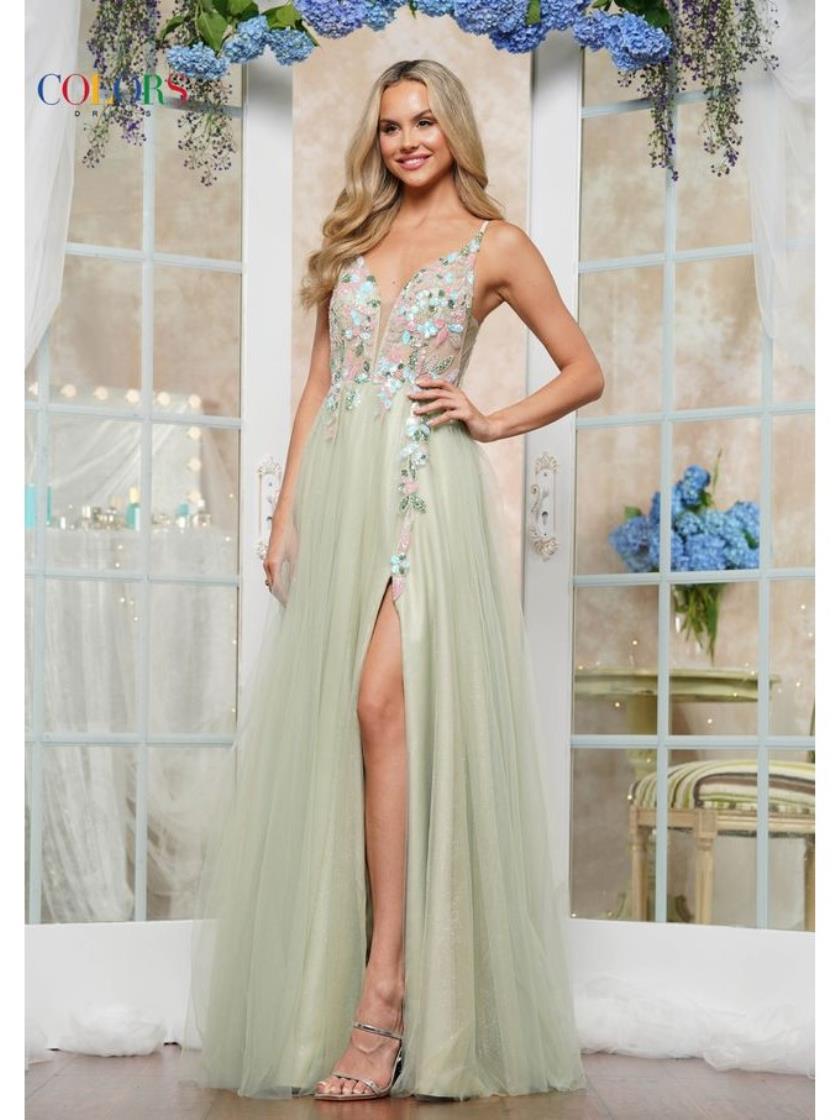 Colors 3612 Long Formal A Line Slit Evening Prom Dress