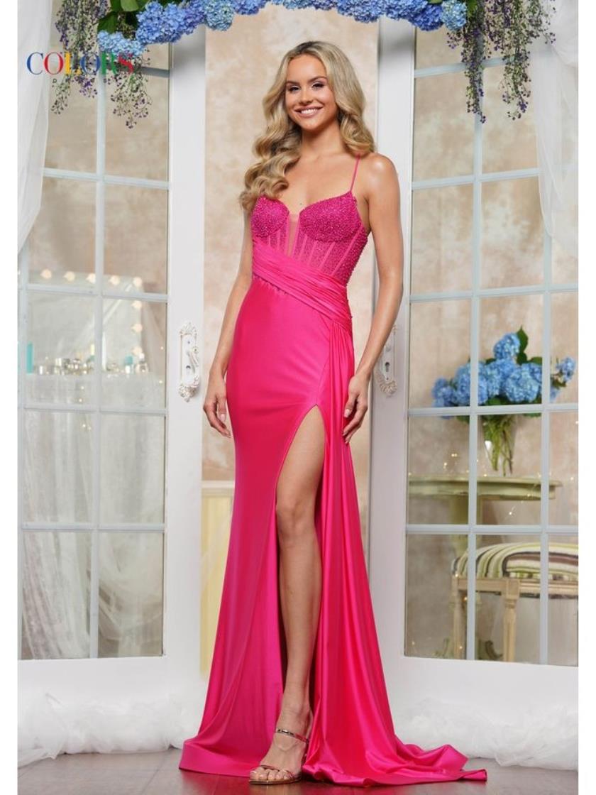 Colors 3613 Formal Slit Long Fitted Prom Dress
