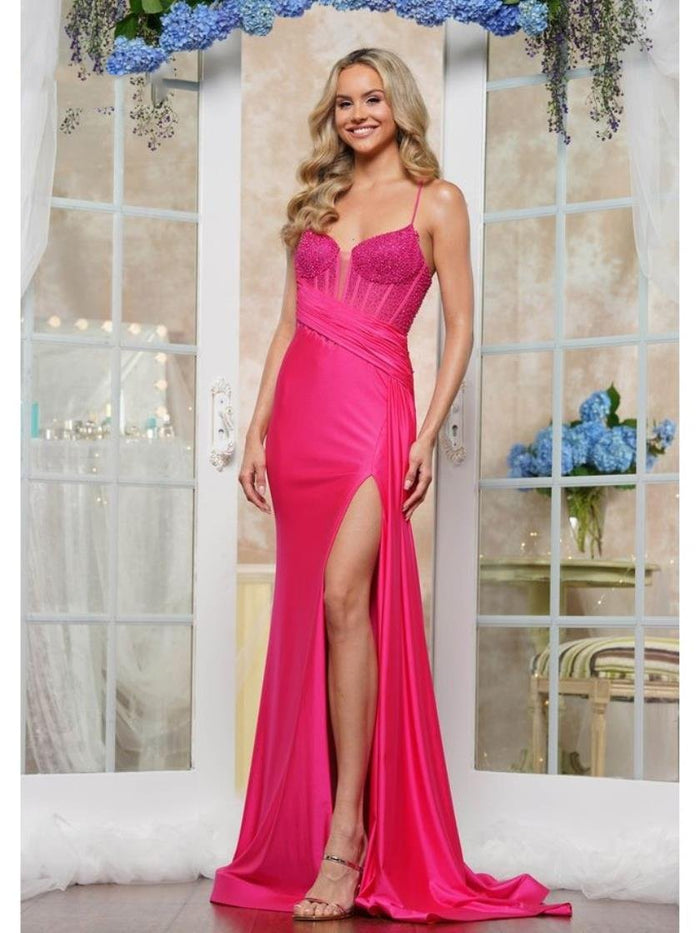 Prom Dresses Formal Slit Long Prom Dress Lipstick