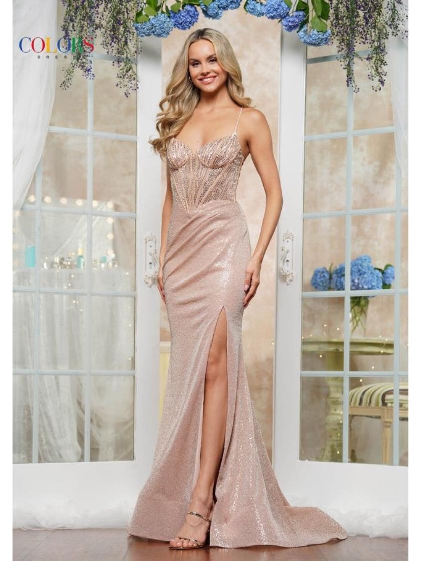 Colors 3614 Fitted Sequin Long Formal Prom Dress