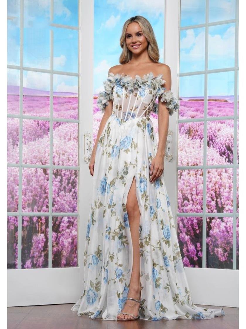 Prom Dresses Floral Long Formal Prom Dress Blue