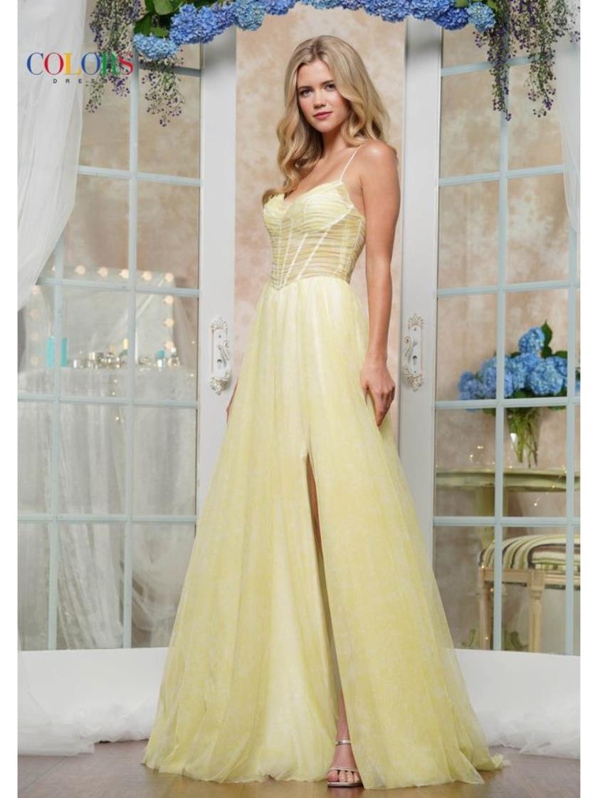 Colors 3617 Long Formal A Line Print Prom Dress
