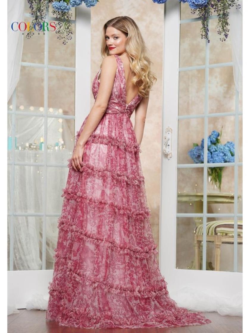 Colors 3618 Long A Line Formal Print Prom Dress