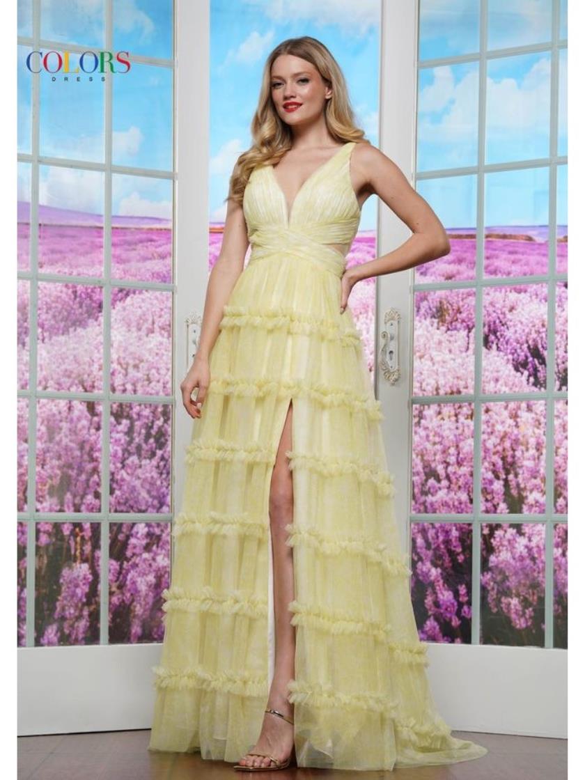 Colors 3618 Long A Line Formal Print Prom Dress