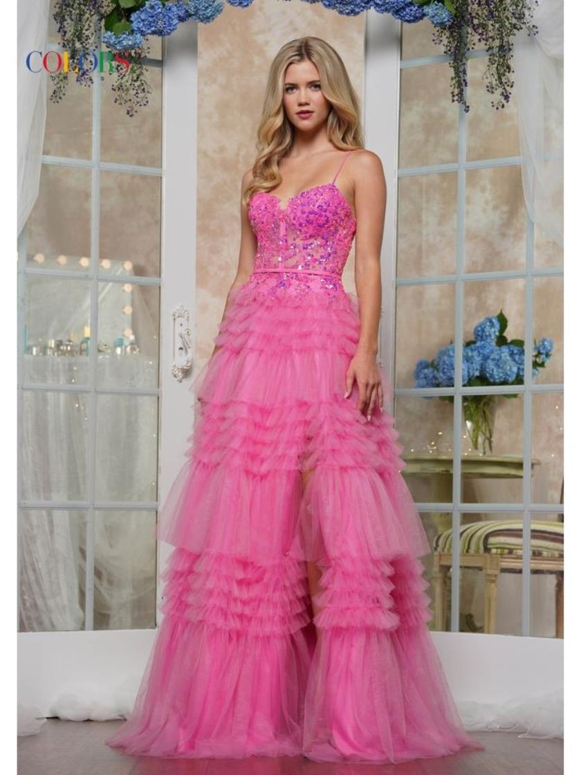 Colors 3619 A Line Long Formal Ruffle Prom Dress