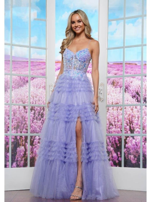 Colors 3619 A Line Long Formal Ruffle Prom Dress