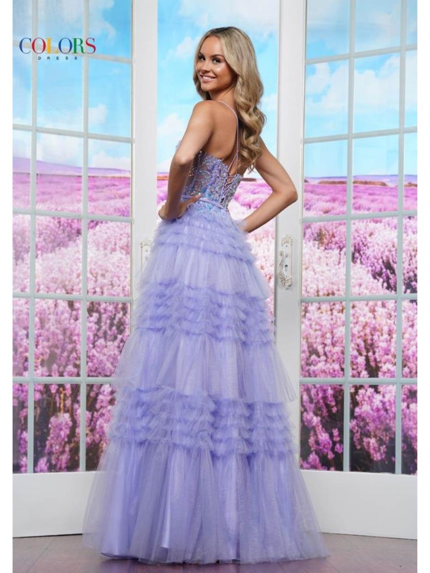Colors 3619 A Line Long Formal Ruffle Prom Dress