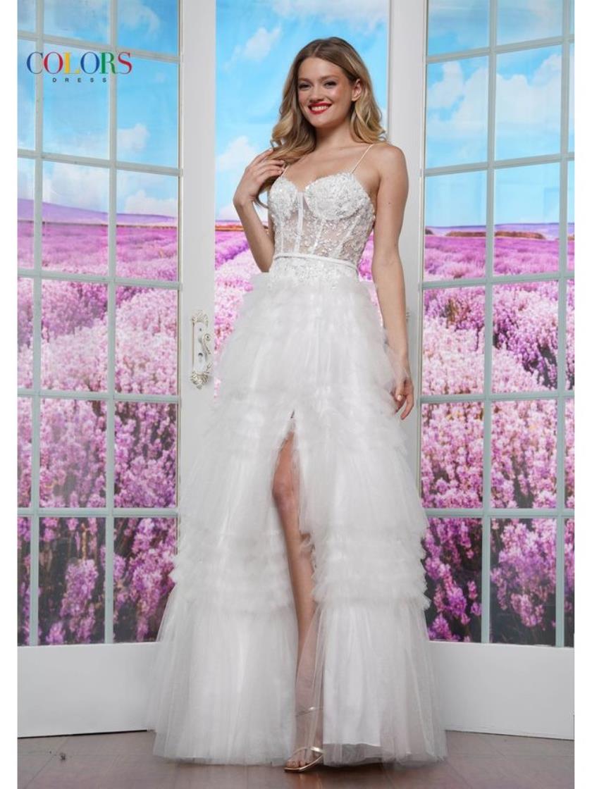 Colors 3619 A Line Long Formal Ruffle Prom Dress