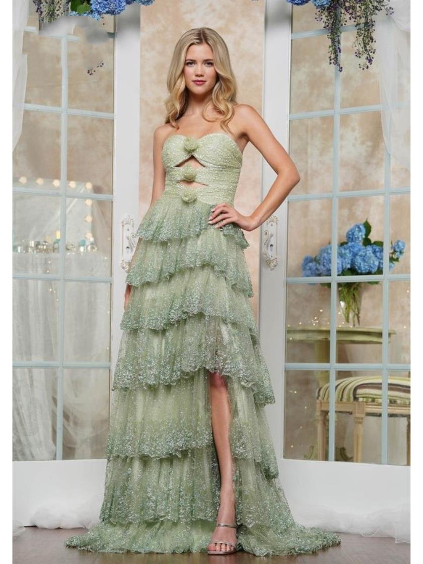 Prom Dresses Long Formal Glitter Ruffle Dress Sage