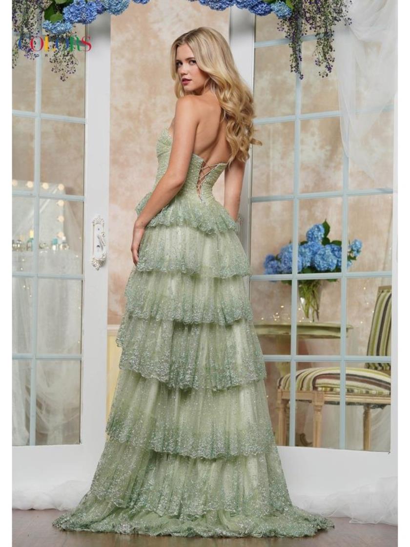 Colors 3620 Long Formal Glitter Ball Gown Ruffle Dress
