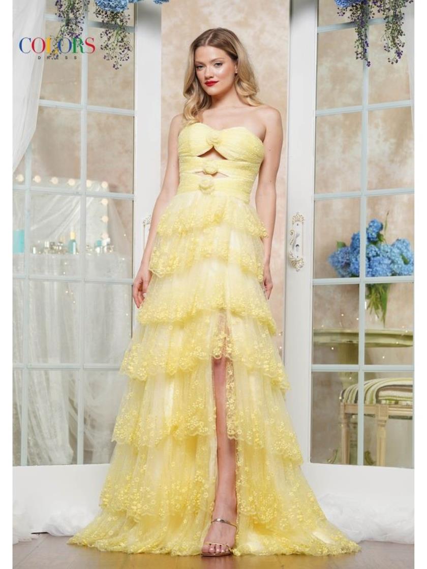Colors 3620 Long Formal Glitter Ball Gown Ruffle Dress