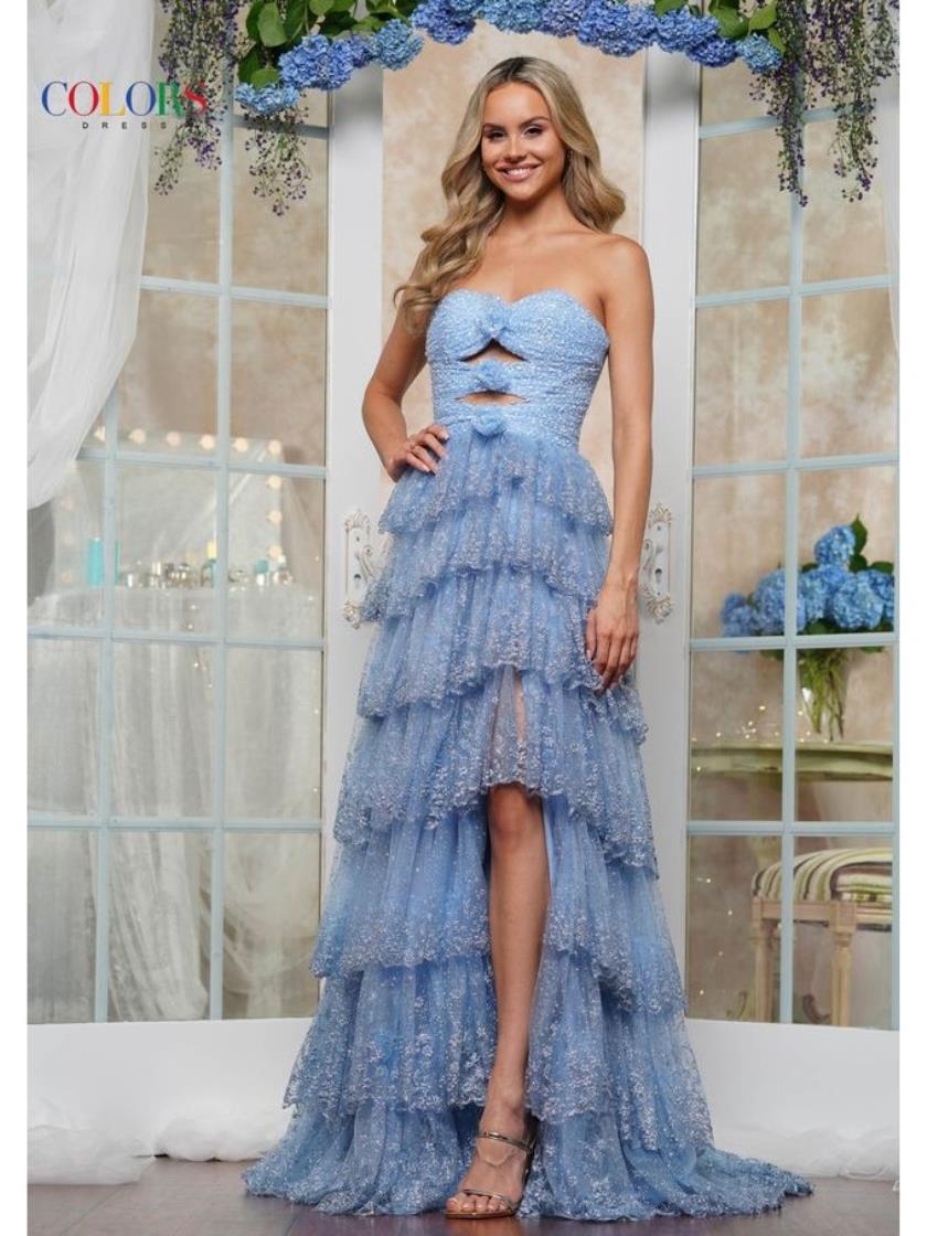 Colors 3620 Long Formal Glitter Ball Gown Ruffle Dress
