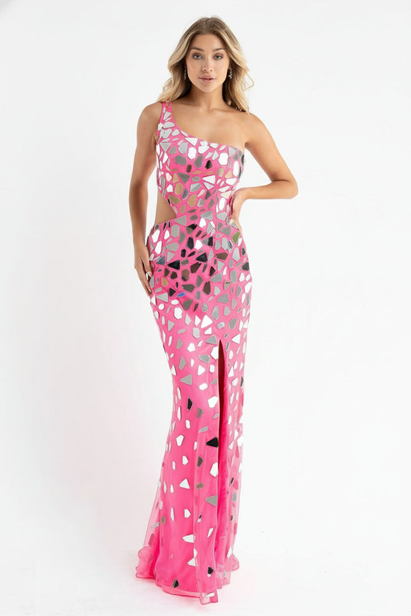 Prom Dresses Long Fitted Formal Cut Glass Prom Dress Neon Pink