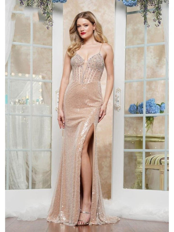 Colors 3626 Beaded Long Formal Fitted Evening Prom Dress