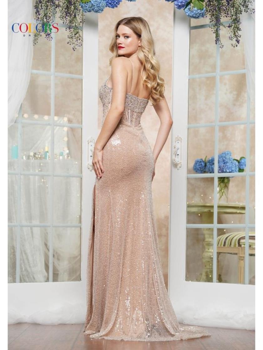 Colors 3626 Beaded Long Formal Fitted Evening Prom Dress