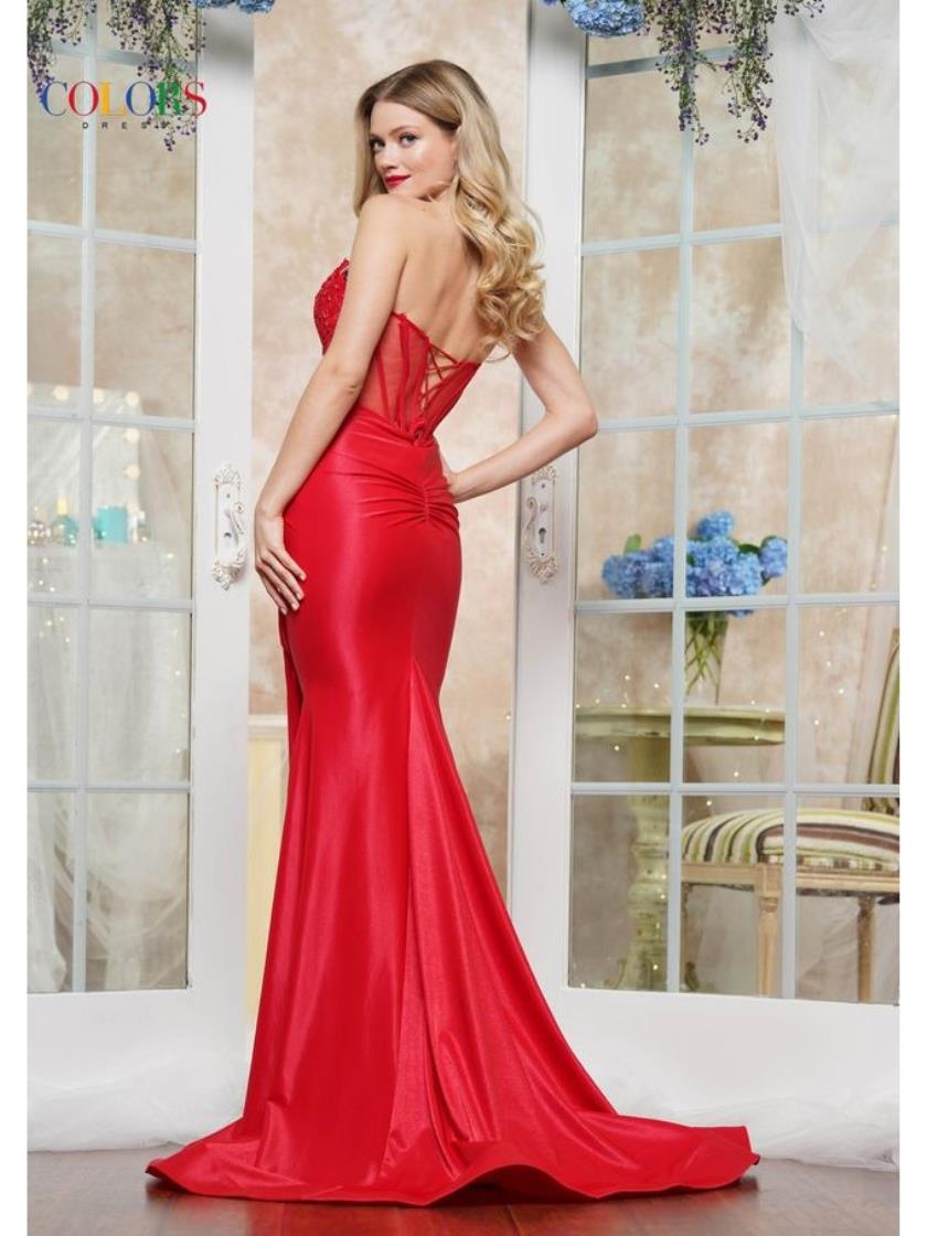 Colors 3628 Long Formal Mermaid Fit Metallic Prom Dress