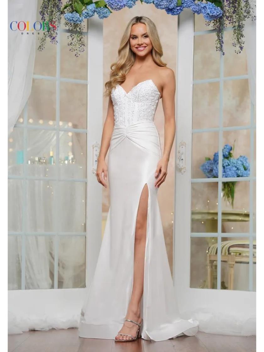 Colors 3628 Long Formal Mermaid Fit Metallic Prom Dress