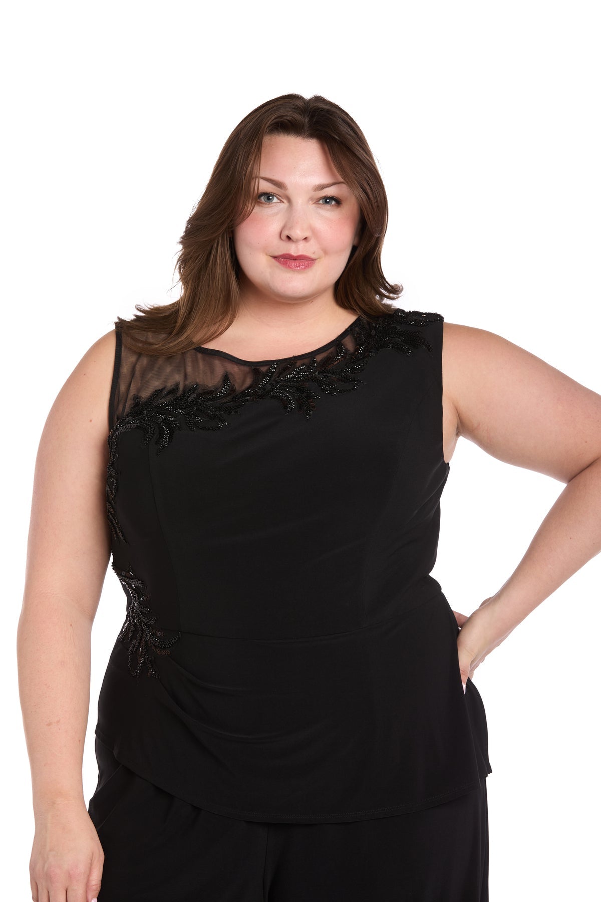 R&M Richards 3631W Plus Long Formal Floral Sequin Jumpsuit