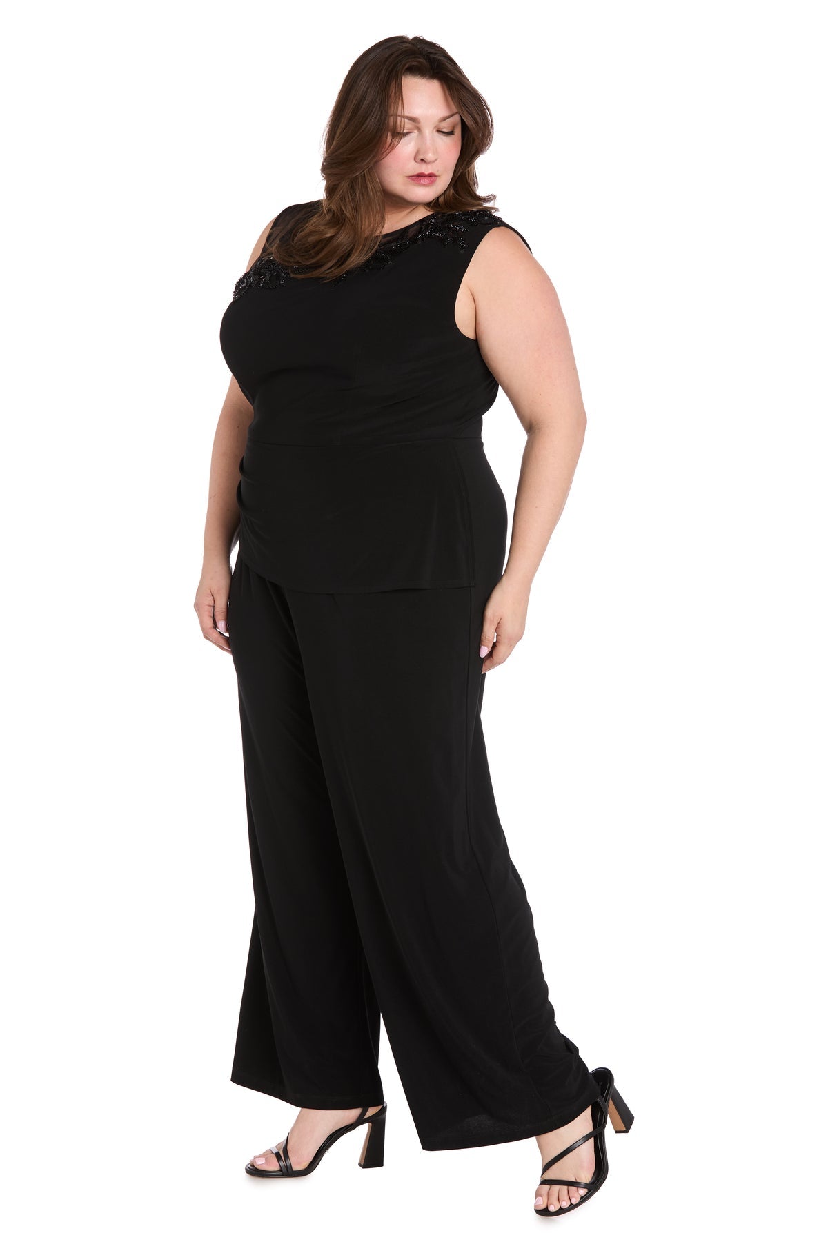 R&M Richards 3631W Plus Long Formal Floral Sequin Jumpsuit