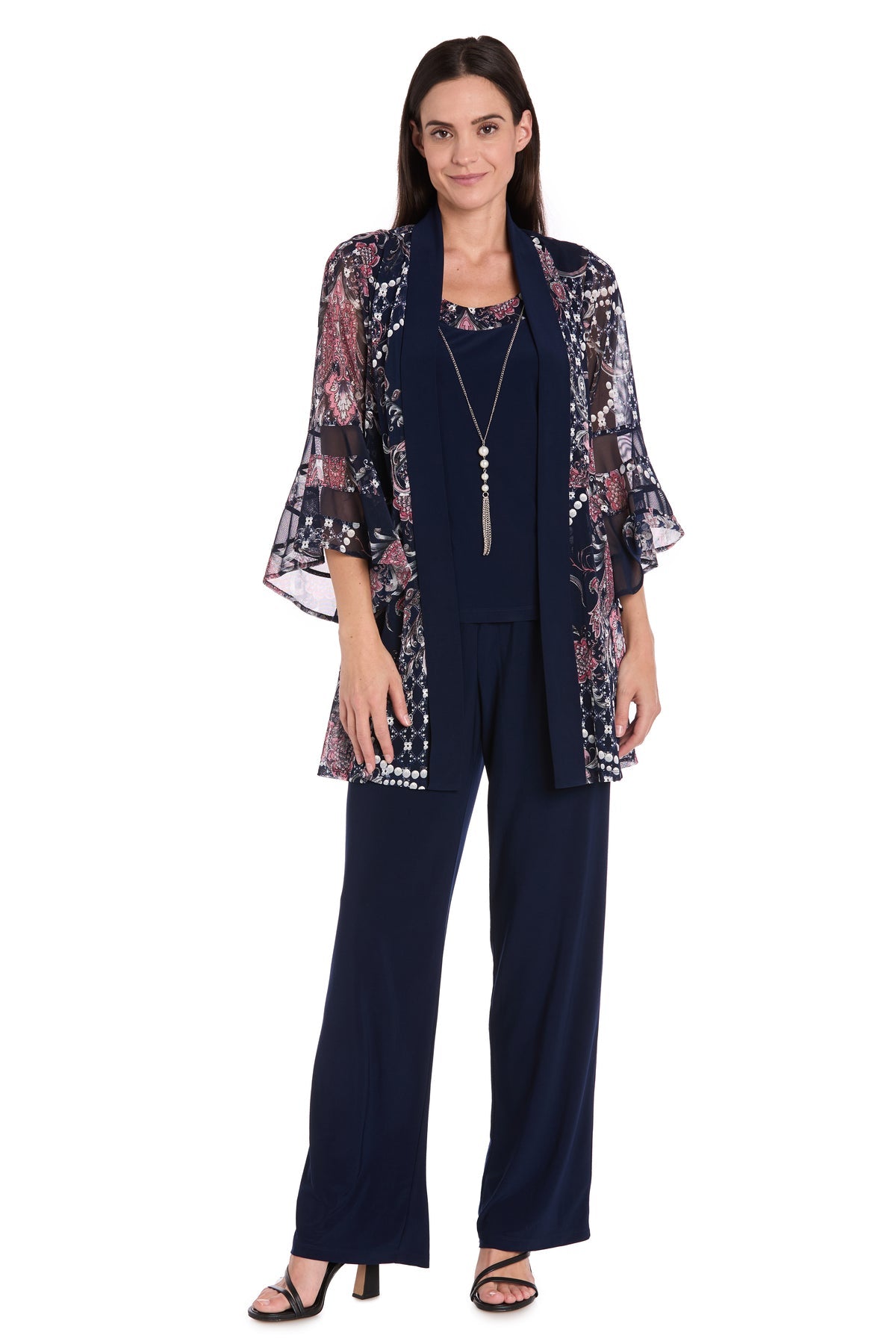 Pant Suit Long Mother of the Bride formal Pant Suit Navy/Pink