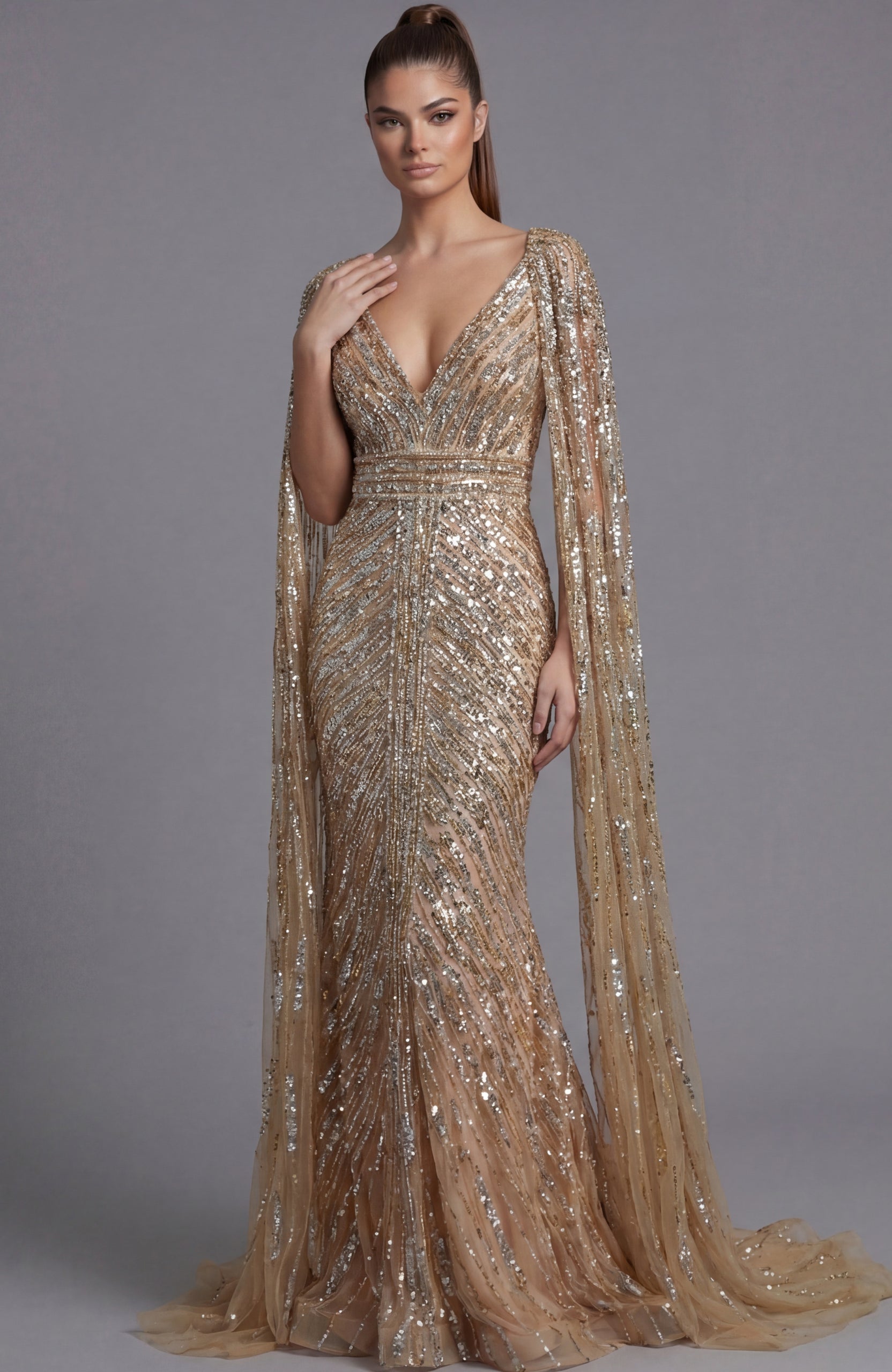Mother of the Bride Dresses Long Formal Beaded Cape Mother of the Bride Dress Jovani 36358 Nude