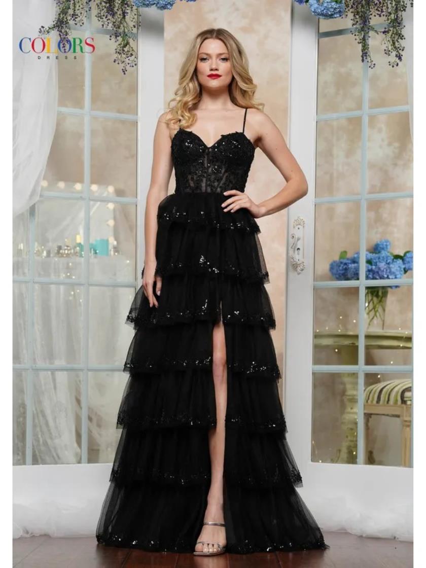 Colors 3635 Long Formal Fitted Ruffle Prom Dress