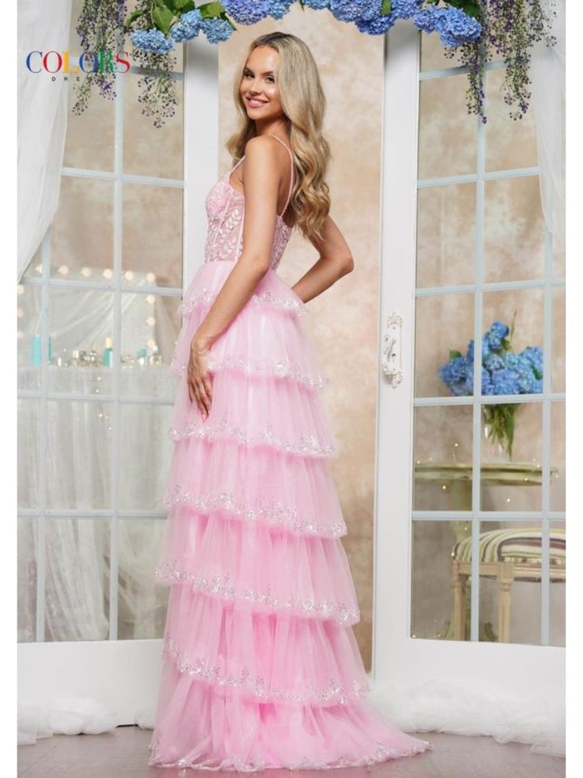 Colors 3635 Long Formal Fitted Ruffle Prom Dress