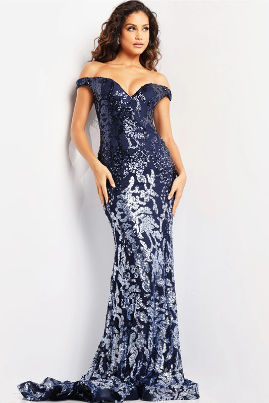 Prom Dresses Mermaid Long Prom Formal Sequin Dress Navy Light Blue