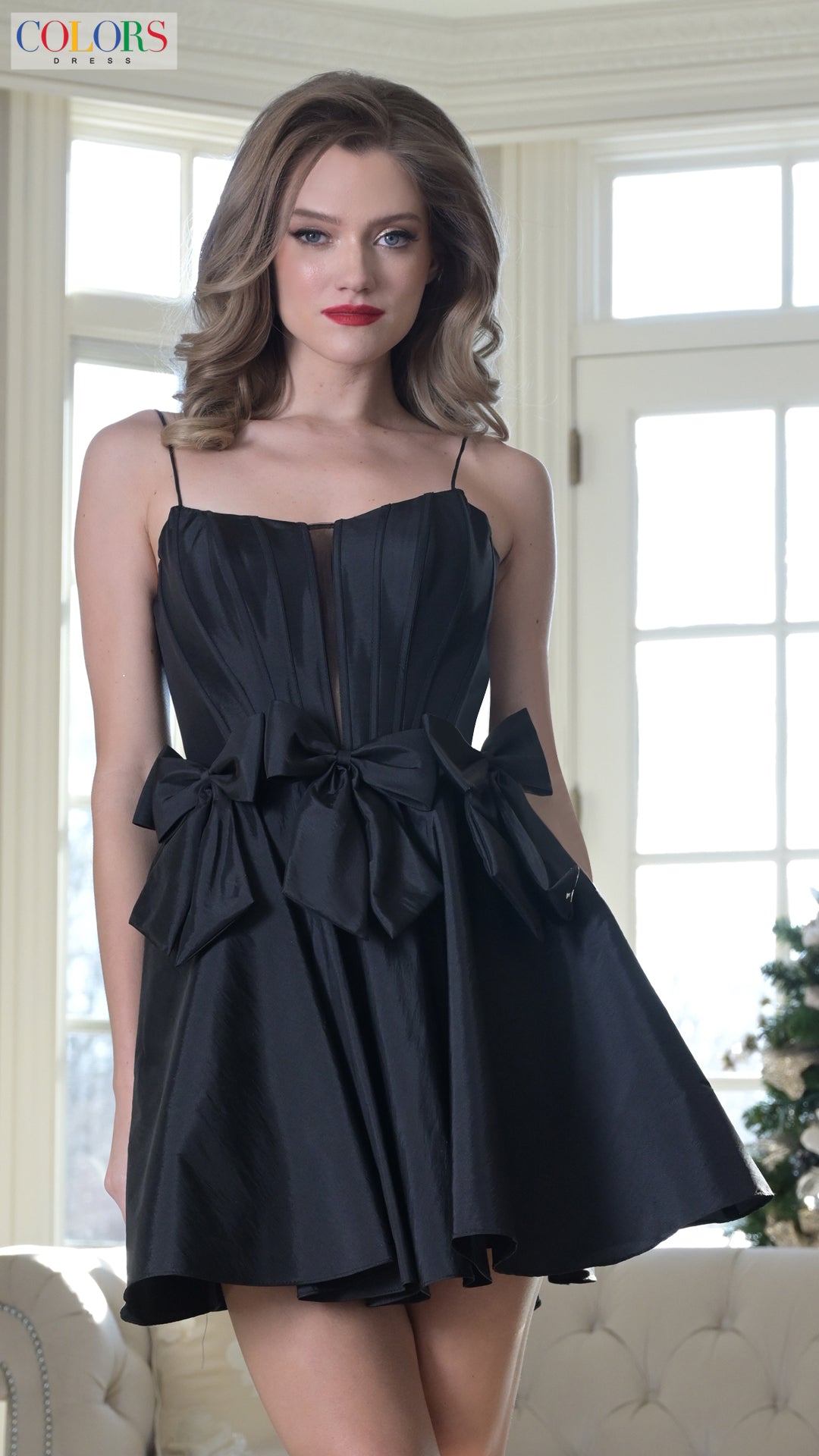 Colors 3637 A Line Short Pleated Cocktail Dress