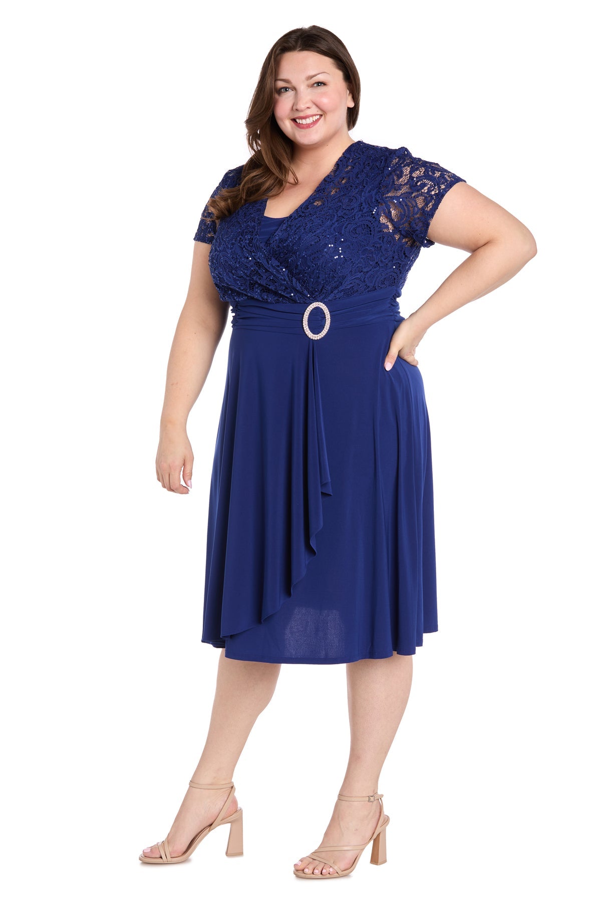 R&M Richards 3639W Short Cocktail Plus Size Lace Knee Length Dress