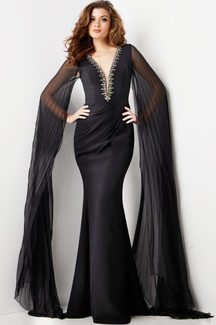 Formal Dresses Long Pleated Embellished Formal Evening Dress Black