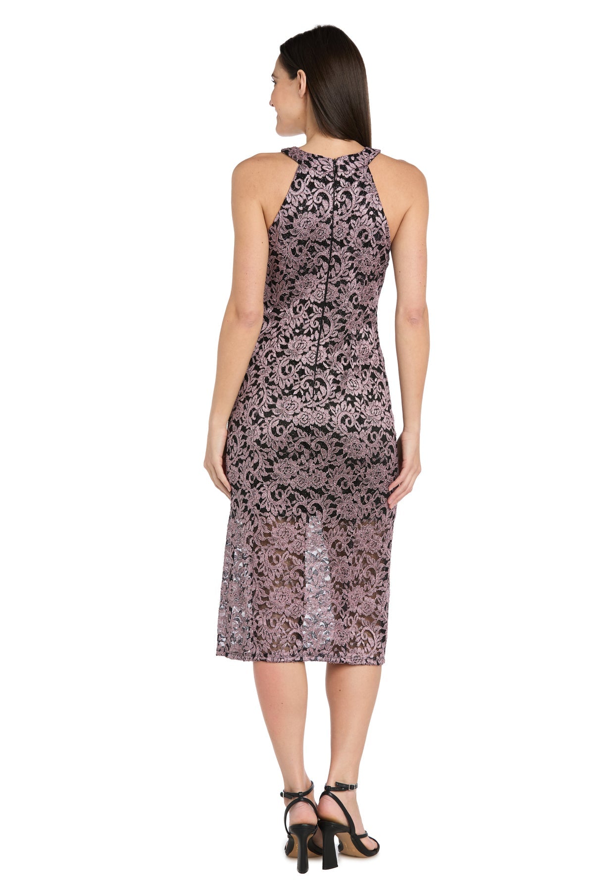 R&M Richards 3648 Short Cocktail Slit Lace Midi Dress