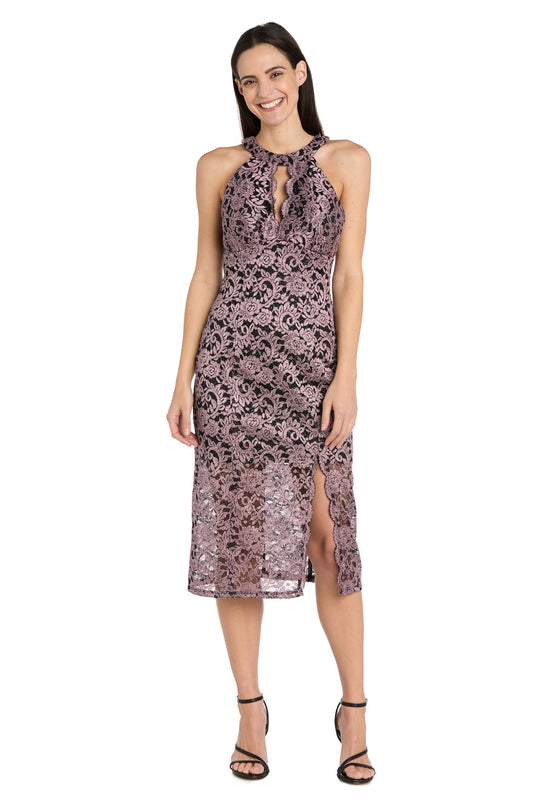 Cocktail Dresses  Short Cocktail Slit Lace Midi Dress Mauve/Black