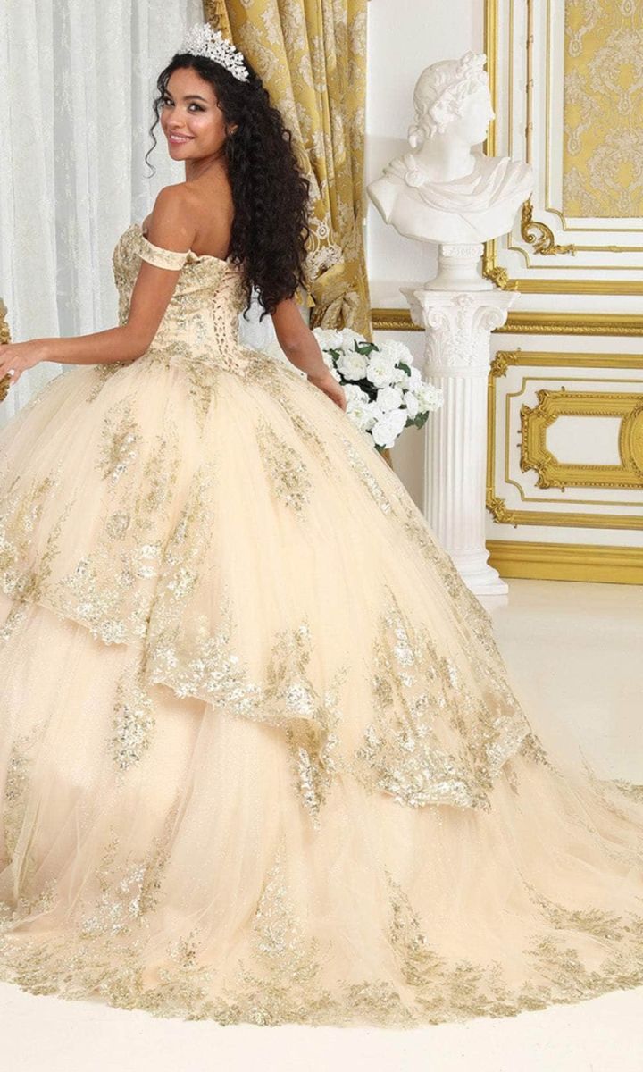 Off-the-Shoulder Floor-Length with Train Tulle Quinceañera Ball Gown May Queen LK224